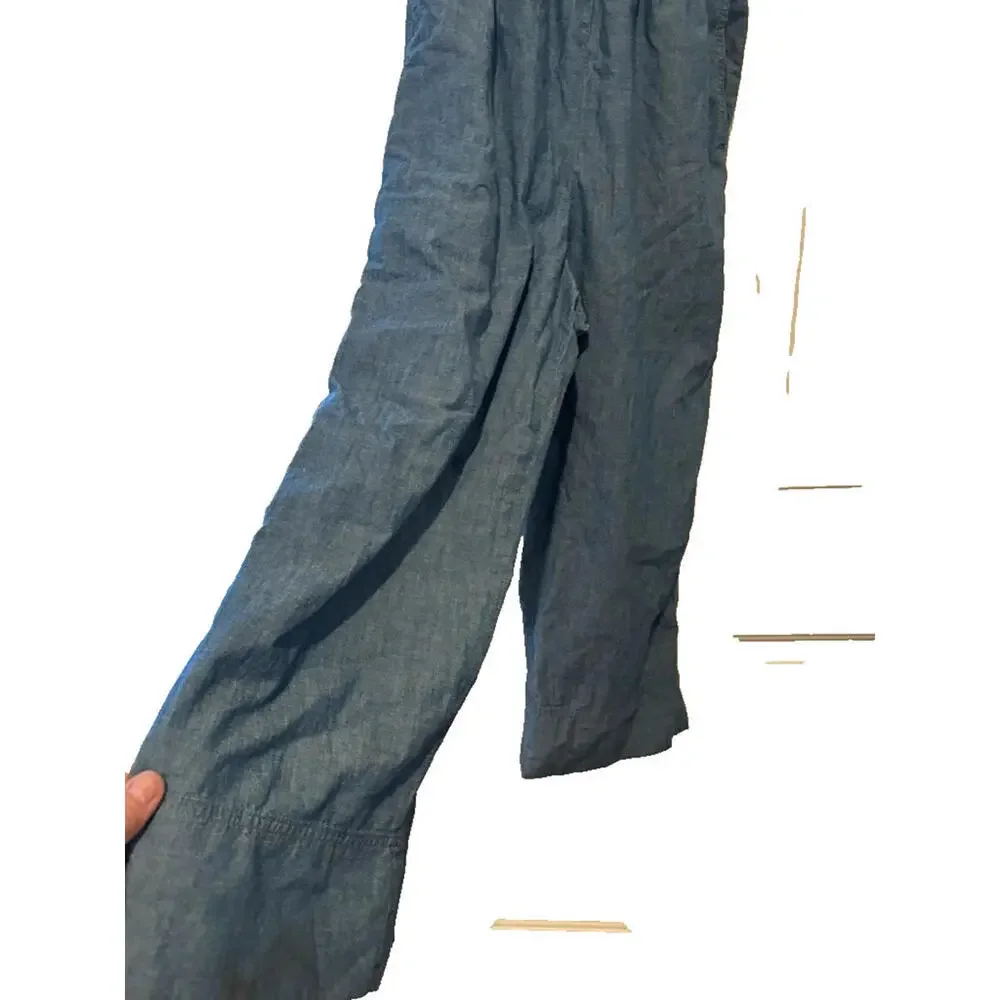 J‎ Crew sz 0 blue short sleeve chambray pants jumpsuit/romper V neck #3046